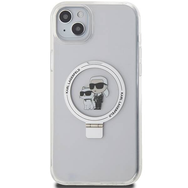 Original Handyhülle IPHONE 15 PLUS / 14 PLUS Karl Lagerfeld Hardcase Ring Stand Karl&Choupettte MagSafe weiß
