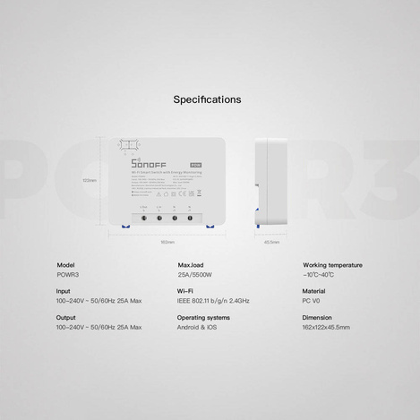 Sonoff POW R3 inteligentny przełącznik przekaźnik Wi-Fi licznik miernik zużycia mocy prądu (POWR3)