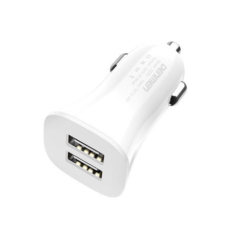 ŁADOWARKA SAMOCHODOWA 3A  + KABEL TYP-C BIAŁA DENMEN 3100mA DUAL FAST CHARGING 2XUSB DZ06T 15W