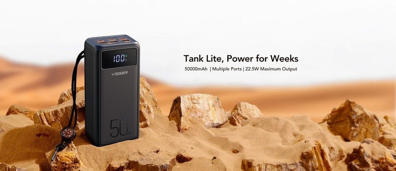 Bateria zewnętrzna (Powerbank) VEGER Tank Lite - 50 000mAh LCD Quick Charge PD 22,5W czarny (W5001)