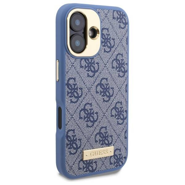 Original Handyhülle IPHONE 16 PLUS Guess Hardcase 4G Logo Plate MagSafe (GUHMP16MU4GPRB) blau