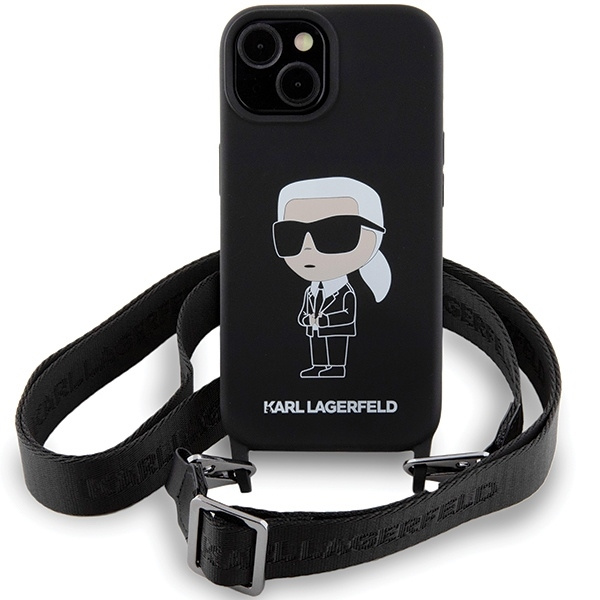 Karl Lagerfeld KLHCP15SSCBSKNK iPhone 15 6,1" Hardcase schwarz/schwarz Crossbody Silikon Ikonik