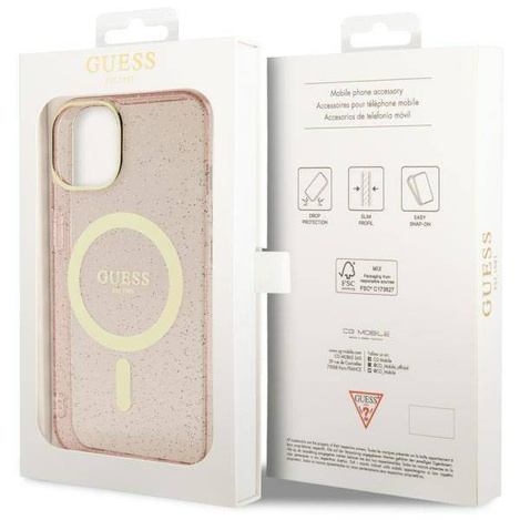 Guess GUHMP14MHCMCGP iPhone 14 Plus 6.7" pink/pink Hardcase Glitter Gold MagSafe