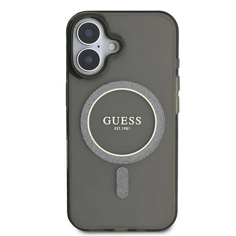 Original Case IPHONE 16 Guess Hardcase IML Glitter Circle MagSafe (GUHMP16SHFGEREK) black