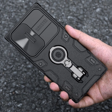 Nillkin CamShield Armor Pro Case etui Samsung Galaxy S23 Ultra pancerny pokrowiec z osłoną na aparat ring podstawka czarne