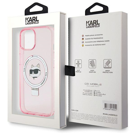 Karl Lagerfeld KLHMP15SHMRSCHP iPhone 15 6,1" rosa/rosa Hardcase Ringständer Choupette Head MagSafe