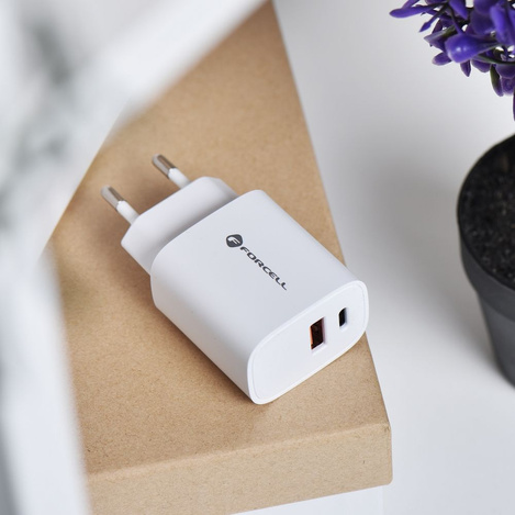 Forcell Ładowarka Sieciowa - 3A 30W z dwoma portami: USB typ C i USB A z ładowaniem PD i QC 4.0