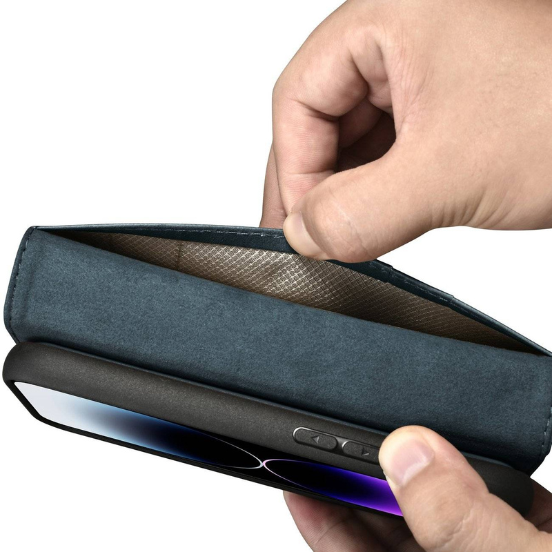 iCarer Oil Wax Wallet Case 2in1 Case iPhone 14 Pro Max Leather Flip Cover Anti-RFID Blue (WMI14220724-BU)