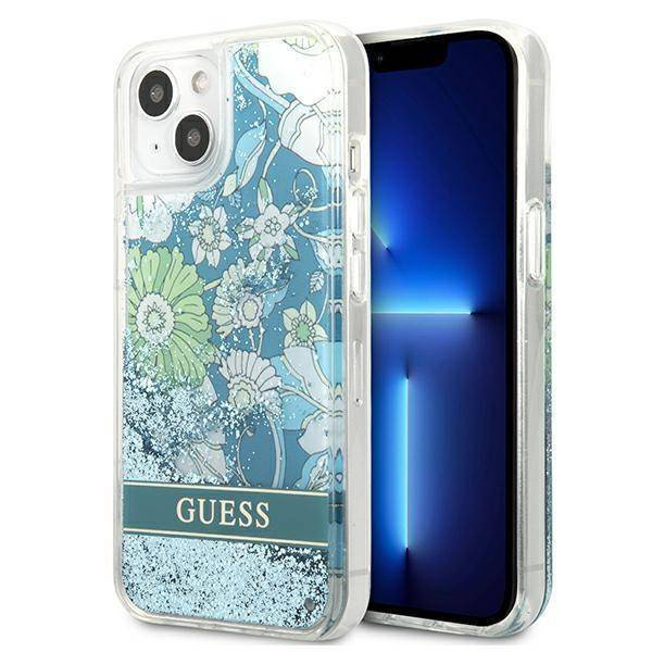 Guess GUHCP13SLFLSN iPhone 13 mini 5,4 &quot;grün / grünes Hardcase Flower Liquid Glitter