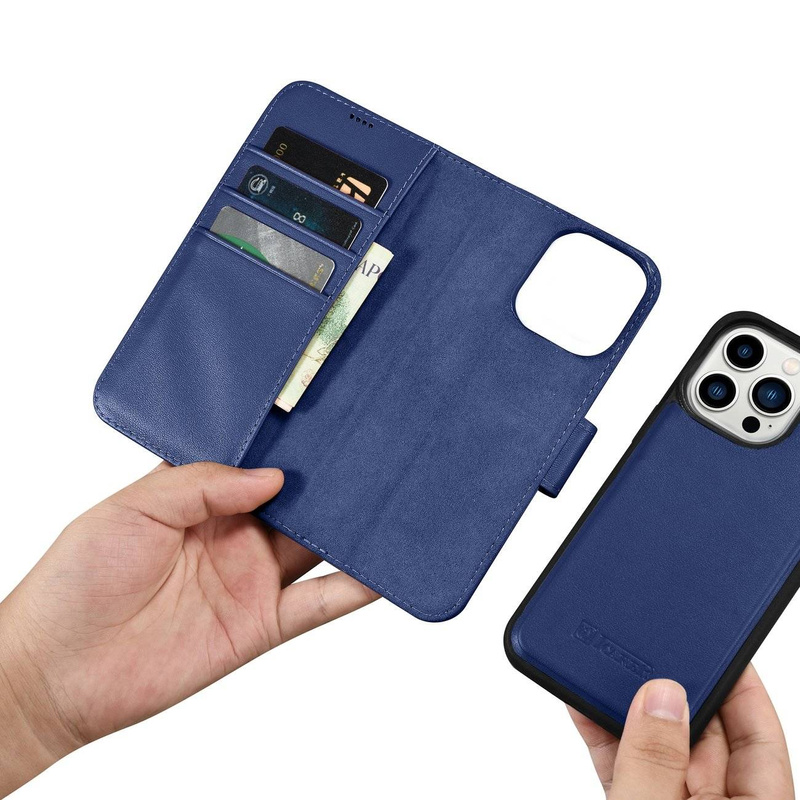 iCarer Wallet Case 2in1 iPhone 14 Pro Max Leather Flip Cover Anti-RFID blue (WMI14220728-BU)