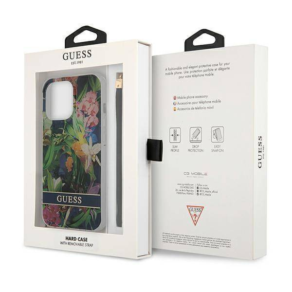 Schutzhülle IPHONE 13 PRO MAX Guess Hardcase Flower Strap (GUHCP13XHFLSB) blau