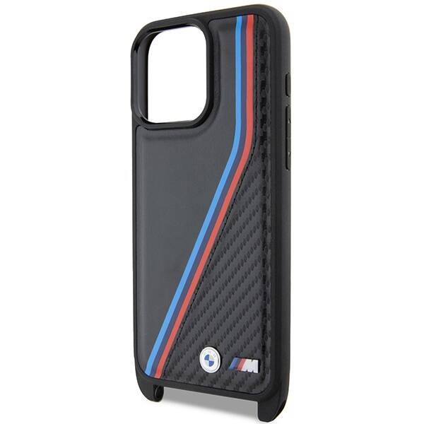 BMW M Edition Carbon Tricolor Lines &amp; Strap case for iPhone 15 Pro Max - black