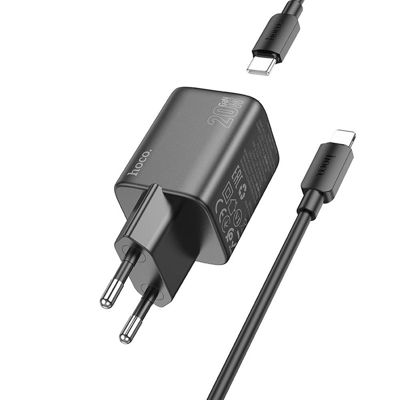 HOCO ładowarka sieciowa USB A + Typ C + kabel Typ C do Lightning PD QC 3A 20W N41 czarna
