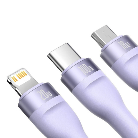 Baseus Flash Series II USB Typ C / USB Typ A Kabel - USB Typ C / Lightning / Micro USB 100 W 1,5 m lila (CASS030205)