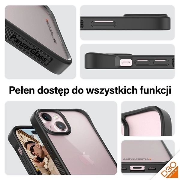 Etui PanzerGlass ClearCase na iPhone 15 z certyfikatem Military Grade - przezroczysto-czarne