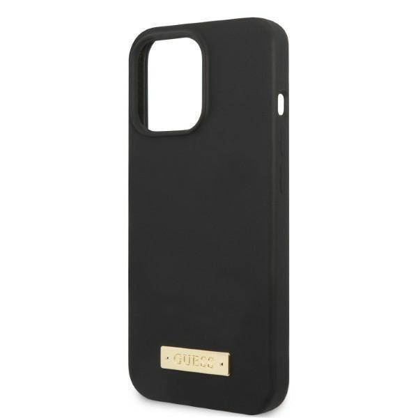 Oryginalne Etui IPHONE 13 PRO MAX Guess Hard Case Silicone Logo Plate MagSafe (GUHMP13XSPLK) czarne