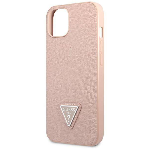Oryginalne Etui IPHONE 14 PLUS Guess Hardcase Saffianotriangle Logo (GUHCP14MPSATLP) różowe