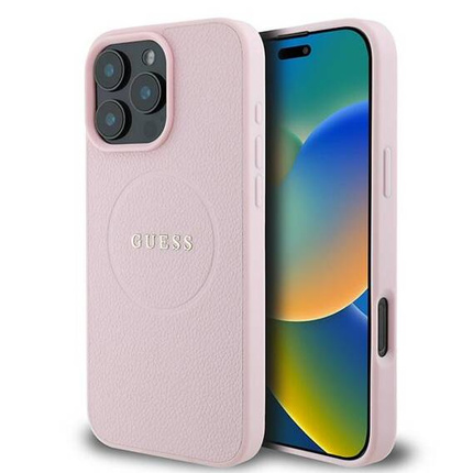 Original Case IPHONE 15 PRO MAX Guess PU Grained Gold Ring MagSafe (GUHMP15XPGHSMMP) pink