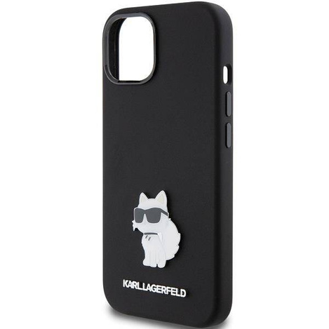 Karl Lagerfeld Choupette Metal Pin-Hülle aus Silikon für iPhone 15 Plus / 14 Plus – Schwarz