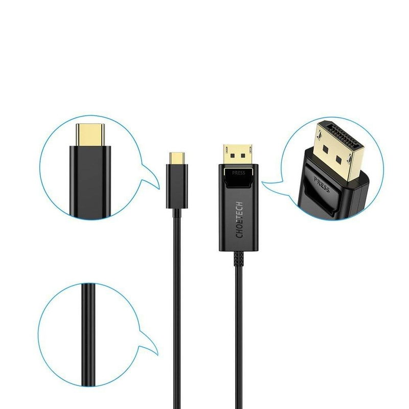 Choetech jednokierunkowy kabel przejściówka z USB Typ C do Display Port 4K 1,8m czarny (XCP-1801BK)