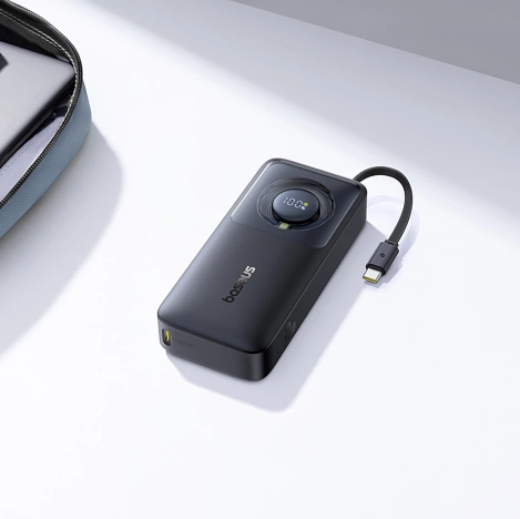 Powerbank Baseus Free2Pull 10000mAh 30W z portem USB-C i rozwijanym kablem USB-C - czarny