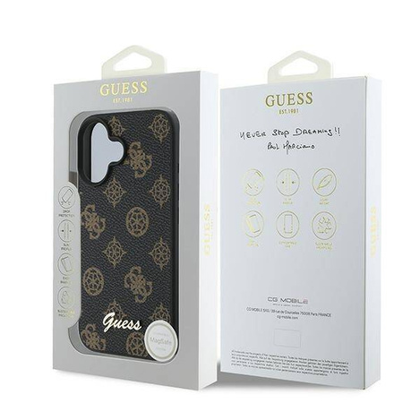 GUESS futerał do IPHONE 16 Plus kompatybilny z MagSafe GUHMP16MPGPYSK (PU Peony Script) czarny