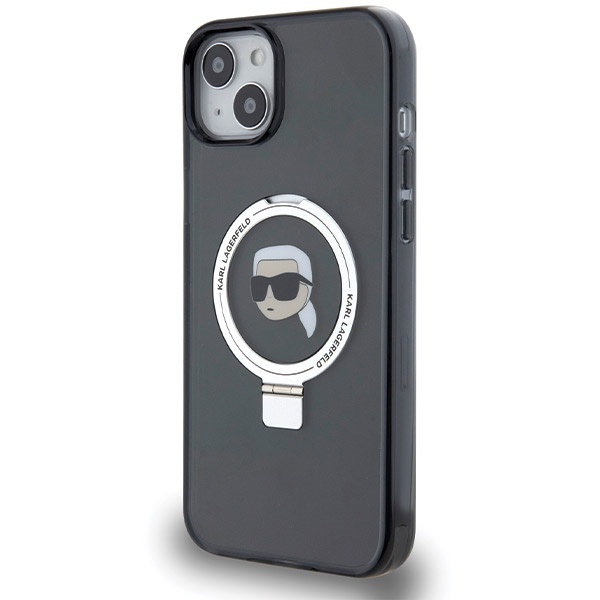 Karl Lagerfeld Ring Stand Karl Head MagSafe Hülle für iPhone 15 Plus / 14 Plus – Schwarz