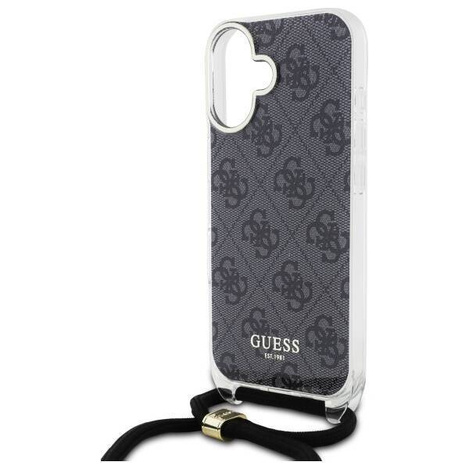 Original Handyhülle IPHONE 16 Guess Hardcase Crossbody Cord 4G Print (GUHCP16SHC4SEK) schwarz