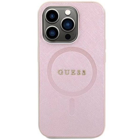 Guess Saffiano MagSafe Hülle für iPhone 15 Pro – Rosa