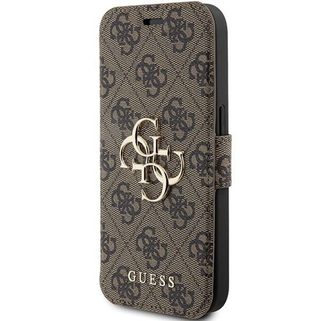 Original Case APPLE IPHONE 15 PRO Guess Book 4G Metal Gold Logo (GUBKP15L4GMGBR) brown