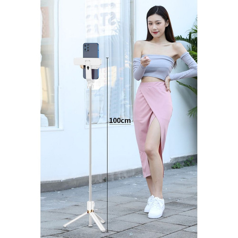 Zestaw / uchwyt selfie z pilotem na bluetooth tripod LED  SSTR-20 biały
