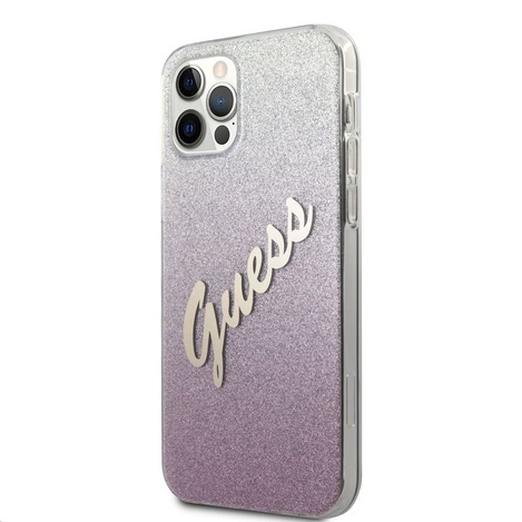 Oryginalne Etui IPHONE 12 PRO MAX 6,7" Guess Hardcase Glitter Gradient Script GUHCP12LPCUGLSPI różowe