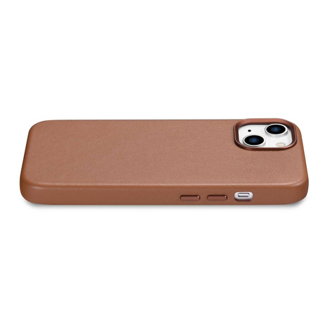 iCarer Case Leather pokrowiec etui z naturalnej skóry do iPhone 14 Plus brązowy (kompatybilne z MagSafe)