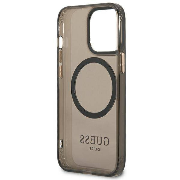 Original Handyhülle IPHONE 13 PRO MAX Guess Hard Case Gold Outline Translucent MagSafe (GUHMP13XHTCMK) schwarz