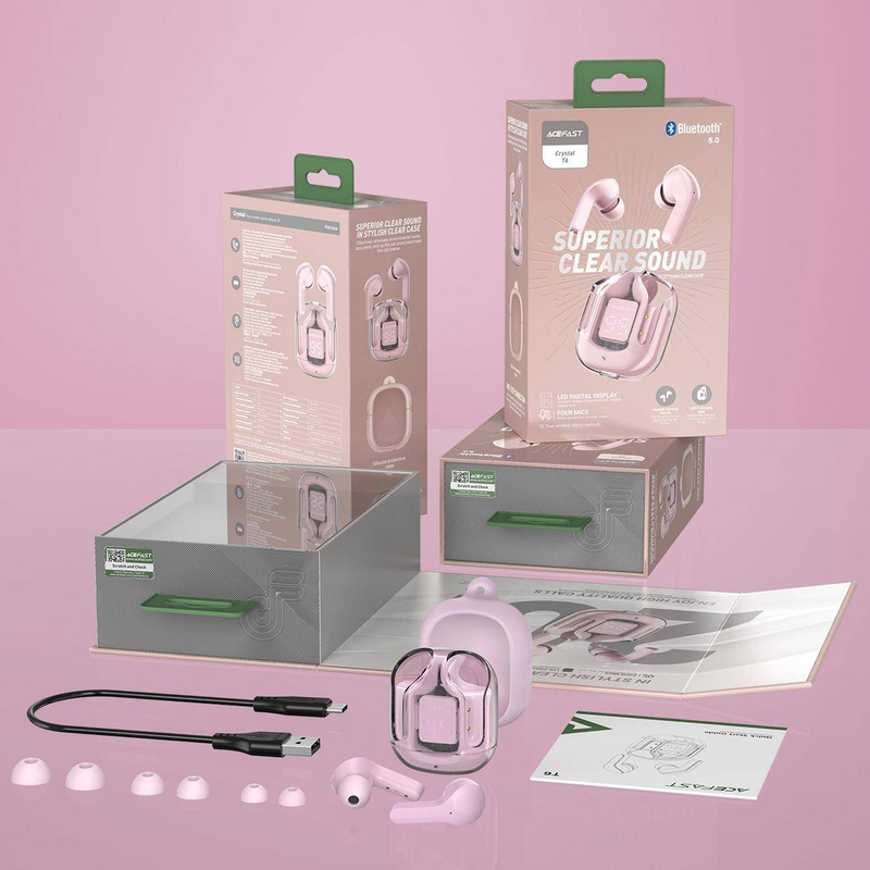 Acefast In -Ear-Funkkopfhörer TWS Bluetooth Pink (T6 Pink Lotus)