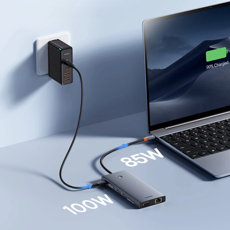 HUB Baseus PortalJoy Series 13in1 USB-C – 2x HDMI / DP / VGA / USB-A 3.1 / USB-C 3.1 / USB-A 2.0 / PD / RJ45 / SD / TF / AUX – grau