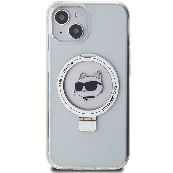 Karl Lagerfeld KLHMP15SHMRSCHH iPhone 15 6,1" weiß/weißes Hardcase Ring Stand Choupette Head MagSafe