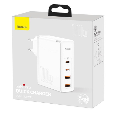 Baseus GaN2 Pro szybka ładowarka sieciowa 100W USB / USB Typ C Quick Charge 4+ Power Delivery biały (CCGAN2P-L02)
