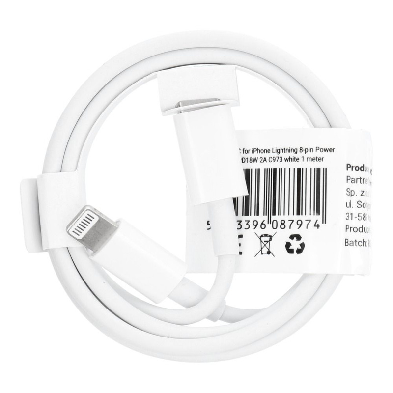 Kabel Typ C do iPhone Lightning 8-pin Power Delivery PD18W 2A C973 biały 1 metr