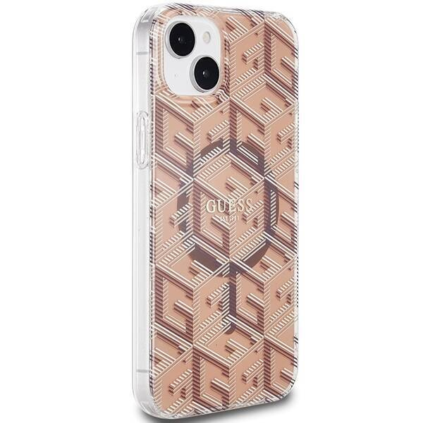 Oryginalne Etui GUESS Hardcase GUHMP15SHGCUSTGW do iPhone 15 (Kompatybilny z Magsafe / IML GCUBE / brązowy)