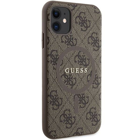 Oryginalne Etui GUESS Hardcase GUHMN61G4GFRW do iPhone 11 (Kompatybilny z Magsafe / 4G Ring classic logo / brązowy)
