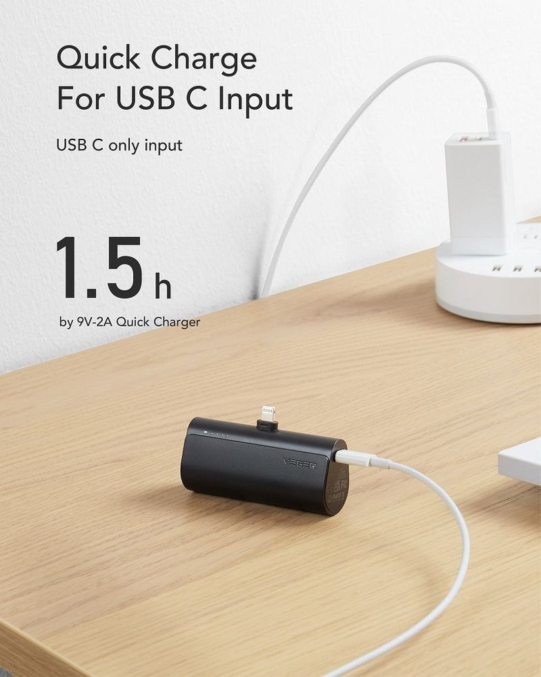 Bateria zewnętrzna (Powerbank) VEGER PlugOn - 5000mAh z wbudowanym złączem do Lightning 8-pin PD 20W (W0556L)