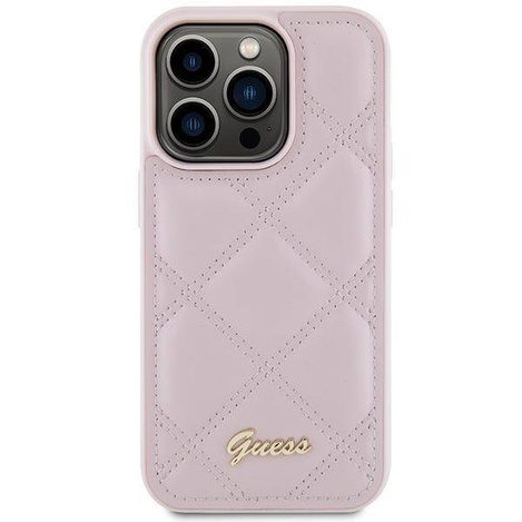 Guess Quilted Metal Logo-Hülle für iPhone 15 Pro Max – Rosa