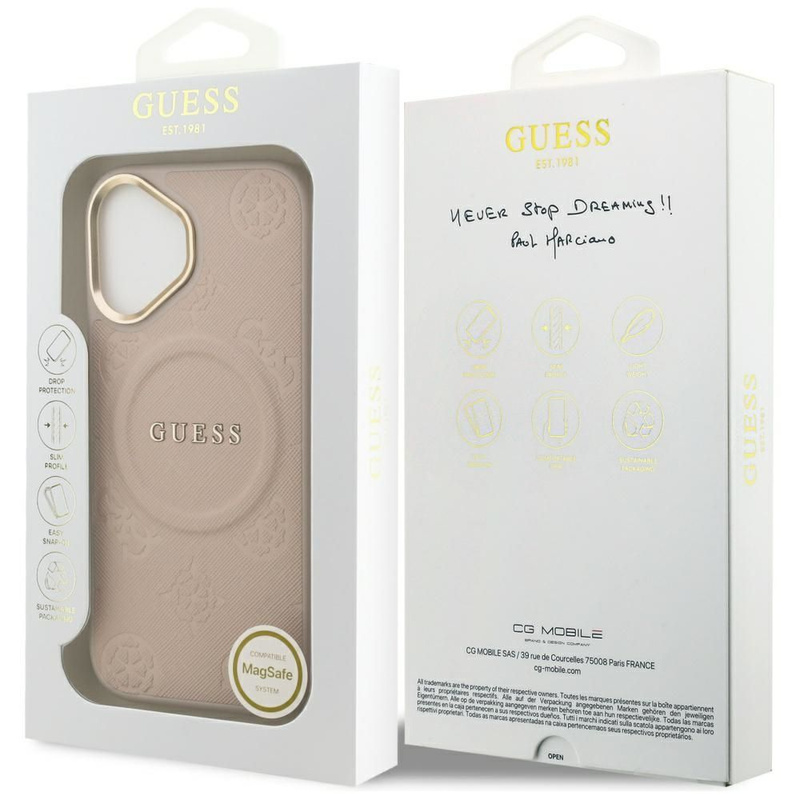 GUESS futerał do IPHONE 17 kompatybilny z MagSafe GUHMP17SPSAMSECP (PU W/ Peony Hot Stamp) różowy