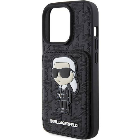 Karl Lagerfeld nakładka do iPhone 15 Pro Max 6,7" KLHCP15XSAKKNSCK czarna hardcase Saffiano Cardslots and Stand Monogram Ikonik Patch