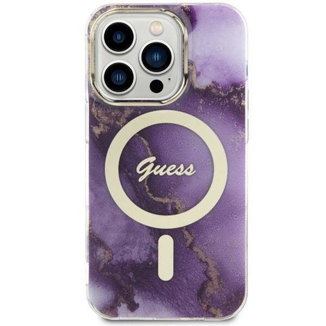 Guess GUHMP14LHTMRSU iPhone 14 Pro 6.1" lila/lila Hardcase Golden Marble MagSafe