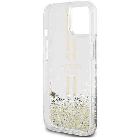 Oryginalne Etui GUESS Hardcase GUHCP15MLFCSEGT do iPhone 15 Plus (Liquid Glitter Gold Stripes / transparent)