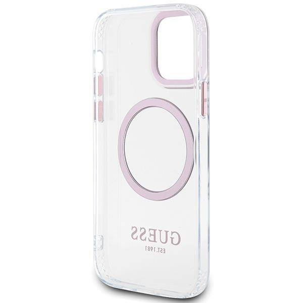Guess GUHMP12MHTRMP iPhone 12/12 Pro 6.1" różowy/pink hard case Metal Outline Magsafe
