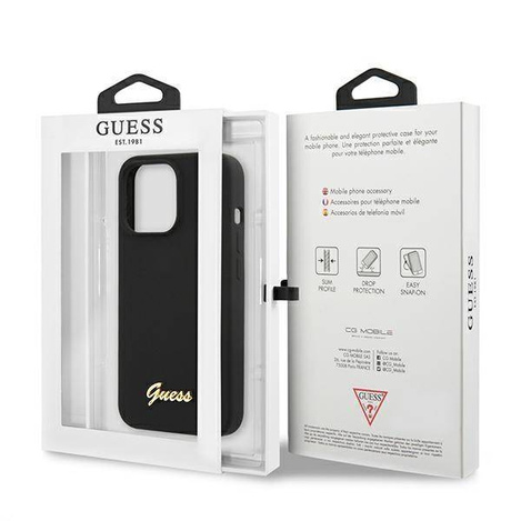 Guess GUHMP13XLSLMGBK iPhone 13 Pro Max 6.7 &quot;black / black hardcase Silicone Script Gold Logo