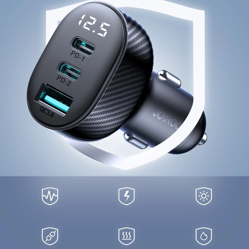 Joyroom JR-CCD04 30W 2x USB-C USB-A Autoladegerät mit Display - Schwarz